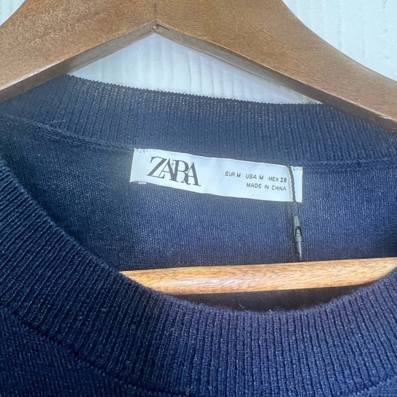 Zara - NWT Navy Knit Side Button Round Neck Long Sleeve Midi Dress Size Medium - Picture 9 of 13